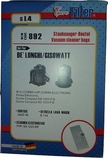 Euro Filter SL4 Σακούλες Σκούπας 5τμχ Συμβατή με Σκούπα Delonghi