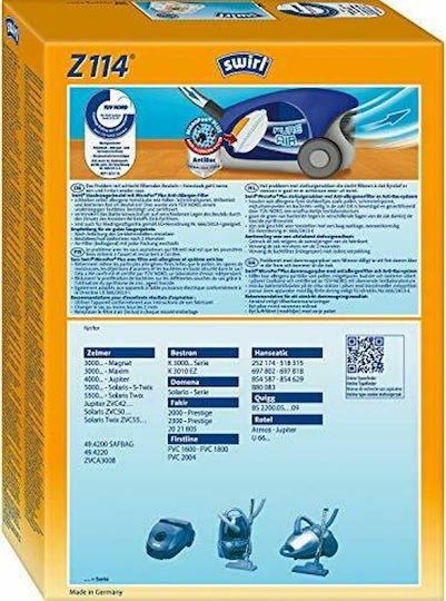 Swirl Z114 Вакуумни чували за прахосмукачки 4бр Съвместим с прахосмукачка Pitsos