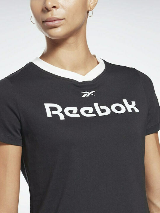 Reebok Linear Logo Women's Athletic T-shirt with V Neck Black