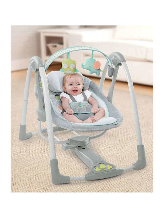 Bright Starts Manual Baby Relax Swing Swing 'n Go Portable Swing Hugs & Hoots with Music Green for Child up to 9kg