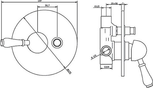 Teorema Tiffany Built-in Faucet Mixer for Shower 2 Exits Chrome