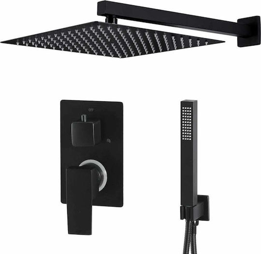 vidaXL Built-in Mixer, Hand Shower & Shower Head Set for Shower 2 Exits Inox Black Black Stainless Steel Shower System vidaXL Built-in Mixer, Hand Shower & Shower Head Set for Shower 2 Exits Inox Black Black Stainless Steel Shower System