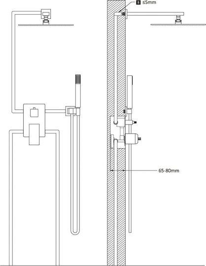 vidaXL Built-in Mixer, Hand Shower & Shower Head Set for Shower 2 Exits Inox Black Black Stainless Steel Shower System