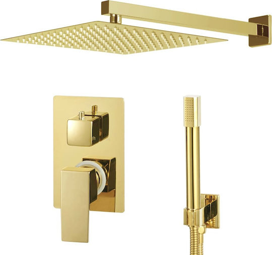 vidaXL Built-in Mixer, Hand Shower & Shower Head Set for Shower 2 Exits Inox Gold Gold Shower System made of Stainless Steel vidaXL Built-in Mixer, Hand Shower & Shower Head Set for Shower 2 Exits Inox Gold Gold Shower System made of Stainless Steel