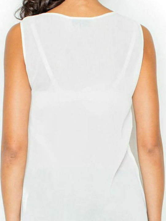 Figl M303 Women's Summer Blouse Sleeveless with V Neckline White 111719