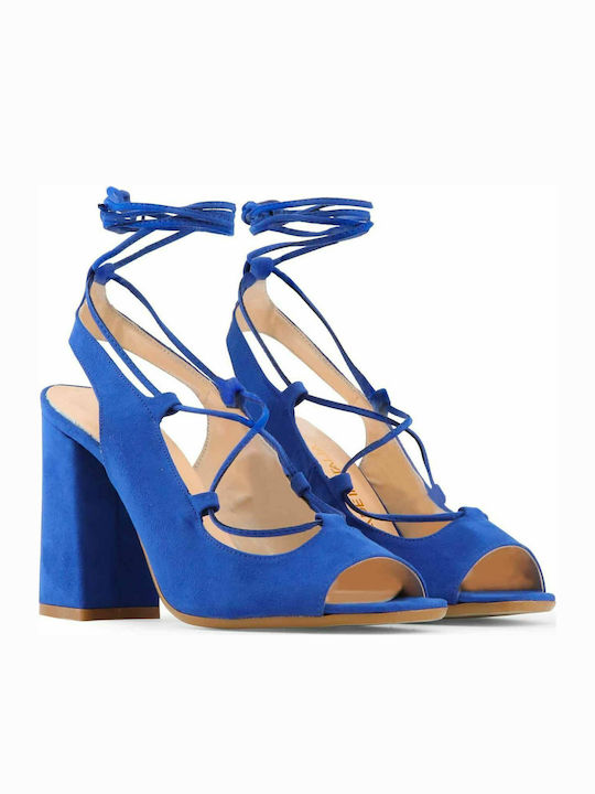 Made In Italia Women's Sandals Linda Blue with Chunky High Heel LINDA