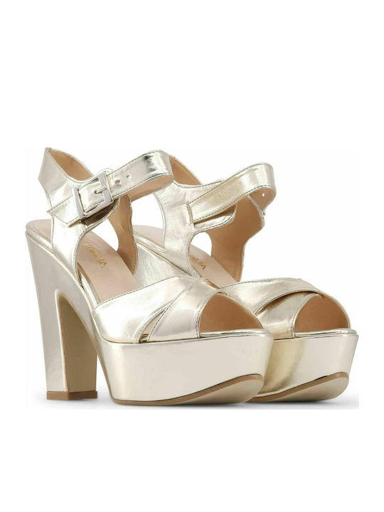 Made In Italia Enimia Damen Sandalen mit Chunky hohem Absatz in Gold Farbe ENIMIA