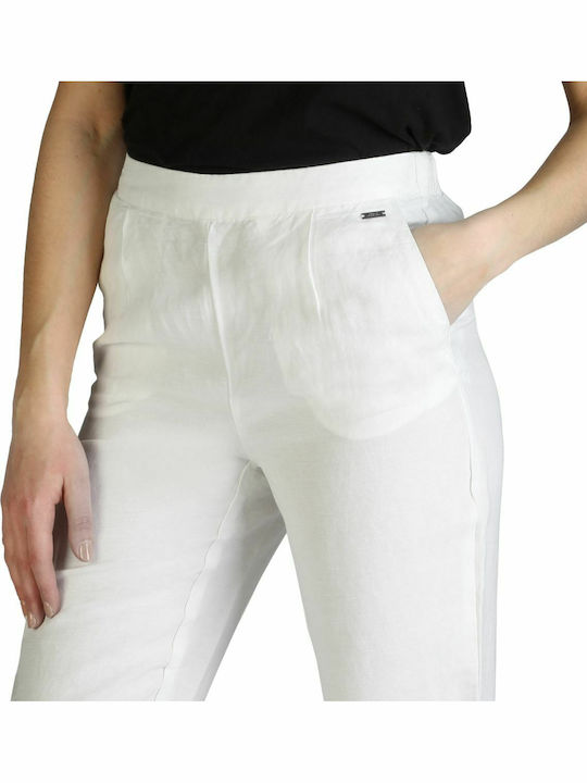 Damen Hoch tailliert Leinen Hose Weiß