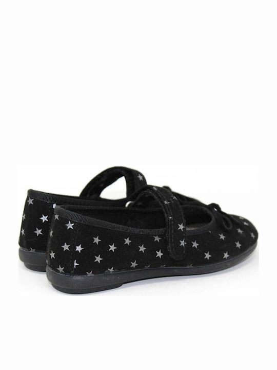 Kids Ballerinas with Hoop & Loop Closure Black