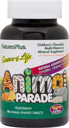 Nature's Plus Animal Parade Children's Chewable Multi-Assorted F Multivitamin for Immune System Boost Cherry Orange Grape 90 chewable tabs