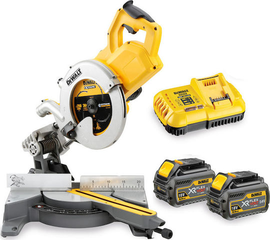 DEWALT Akku-Kapp- und Gehrungssäge Schiebesäge mit Schnittführung Laser & Scheibendurchmesser 250mm 2x6Ah