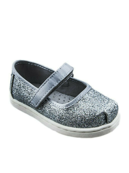 Παιδικές Μπαλαρίνες mit Bügel- und Schleifenverschluss Stoff Silber Mary Jane Iridescent