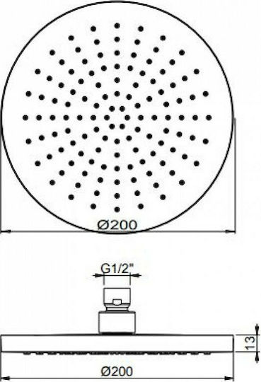 Eurorama Round Кръгла Капаче за душ 20см с Ръка 10см Inox