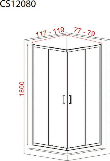 Starlet Corner Entry Кабинет Душ с Плъзгащи се Врата 120x80x180см Прозрачно стъкло