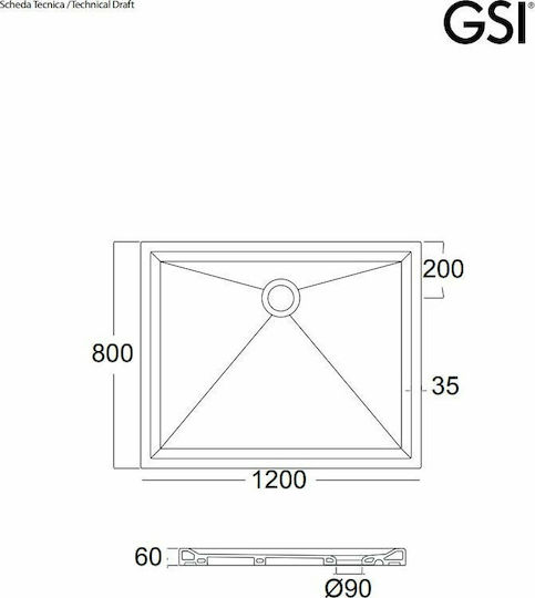 GSI Rectangular Porcelain Shower Black Slim 120x80x6cm