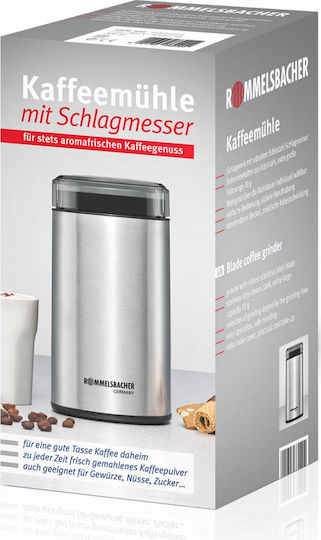 Rommelsbacher EKM 100 Râșniță electrică pentru cafea 200W cu capacitate de boabe 70gr Argintiu