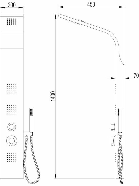 Piccadilly Clai 10 Shower Column with Hydromassage 140cm Silver