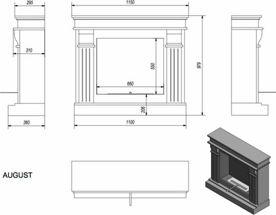 Kratki August Tuv Indoor Floor Bioethanol Fireplace White 115x36x97.9cm