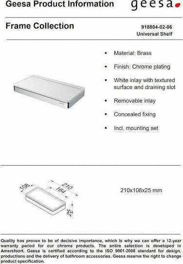 Geesa Frame Wall Mounted Bathroom Shelf Metallic 21x10.8x2.5cm Chrome White Matt White