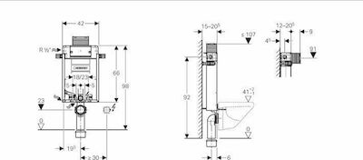 Geberit Omega Kombifix Εντοιχιζόμενο Πλαστικό Καζανάκι Ορθογώνιο Χαμηλής Πίεσης