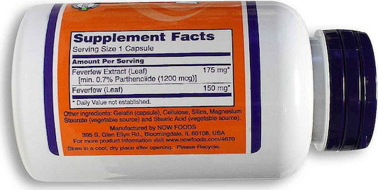 Now Foods Feverfew 400mg 100 capsule