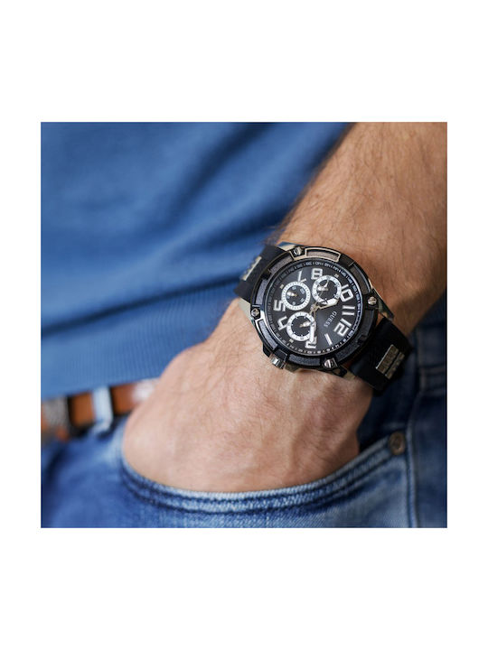 Guess Watch Chronograph Battery with Black Rubber Strap