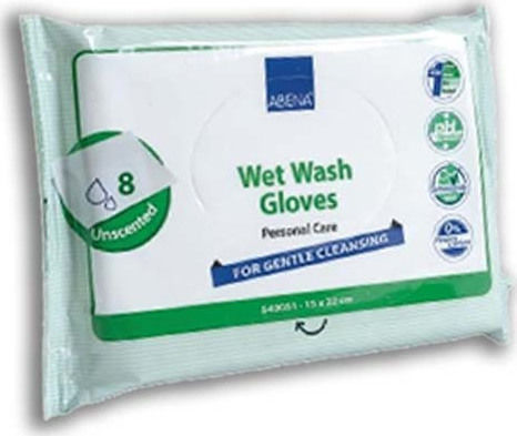 Abena Wet Wash Gloves for Face & Body Bedridden / Patients 8 Pieces