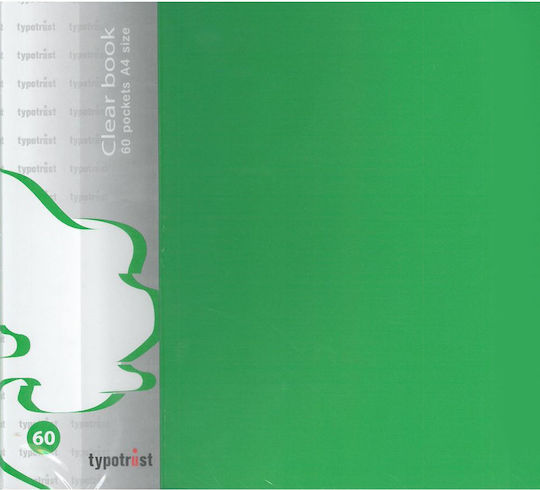 Typotrust Clipboard Flexible with 60 plastic sleeves Slides for Paper A4 Green 1pcs