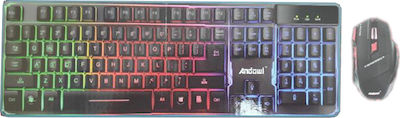 Andowl Q-803 Set Tastatură de Gaming cu iluminare RGB & Mouse Gri