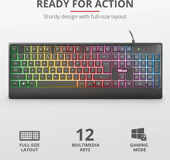 Trust Ziva Rainbow LED Gaming Keyboard with RGB lighting (Greek)