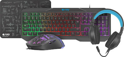 Natec Fury Player Kit 4in1 Thunderstreak 3.0 Set Gaming Tastatură cu iluminare RGB & Mouse (Engleză US)