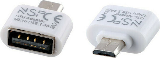 NSP Конвертор micro USB мъжки към USB-A женски Бял 1бр