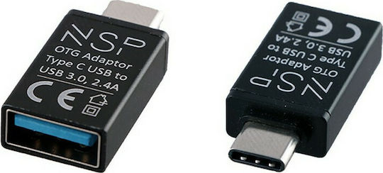 NSP Конвертор USB-C мъжки към USB-A женски Черен 1бр