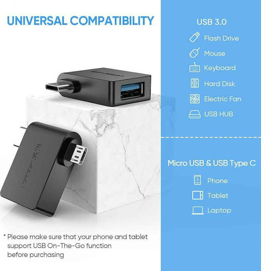 Ugreen Converter USB-C / micro USB male to USB-A female 1pcs 30453
