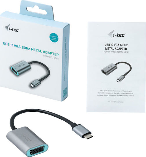 i-tec Μετατροπέας USB-C male σε VGA female Γκρι 1τμχ C31METALVGA60HZ