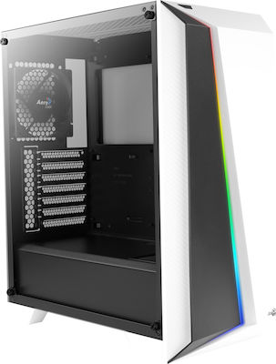 Aerocool Cylon Pro Tempered Glass Gaming Midi Tower Computer Case with Window Panel and RGB Lighting White