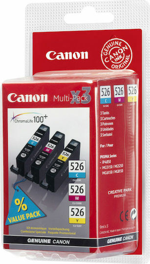 Canon CLI-526 Original Pack of 3 InkJet Printer Inks Yellow / Cyan / Magenta (4541B006)