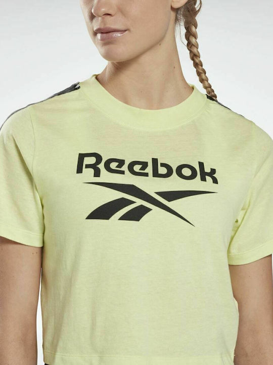 Reebok Training Essentials Tape Pack Women's Athletic Crop Top Short Sleeve Semi Energy Glow