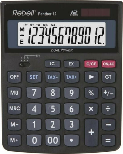 Rebell Panther 12 Αριθμομηχανή Λογιστική 12 Ψηφίων σε Μαύρο Χρώμα