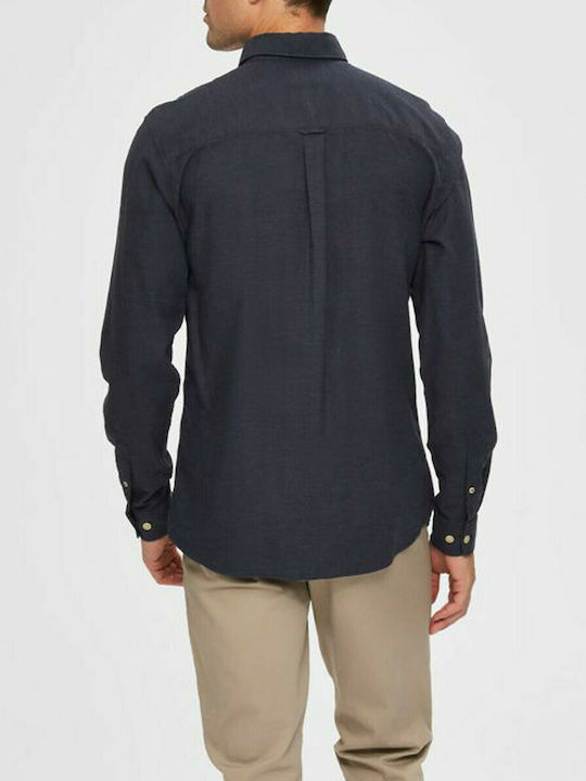 Selected Men's Shirt Long Sleeve Cotton Navy Blue