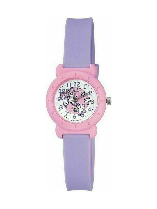 Q&Q Kids Analog Watch Kid's White Dial Band with Rubber/Plastic Strap Lilac