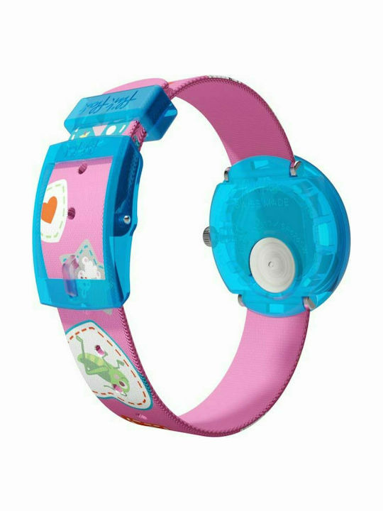 FlikFlak Kids Analog Watch Camping Bagde with Fabric Strap Pink