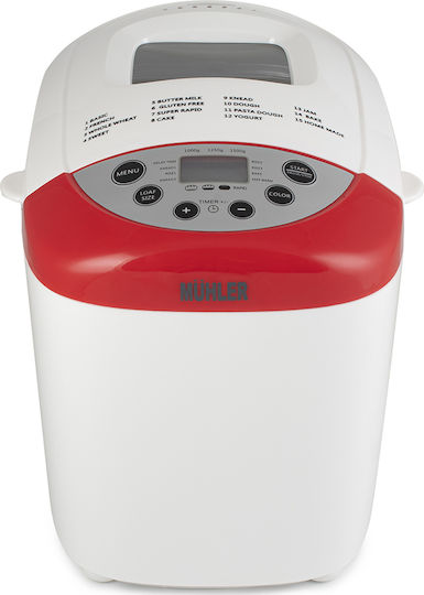Muhler Αρτοπαρασκευαστής 850W Χωρητικότητας 1500gr με 15 Προγράμματα