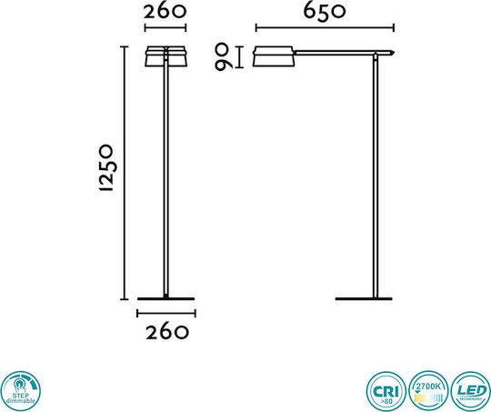Faro Barcelona Loop LED Stehleuchte H125xB26cm. mit Warmweißem Licht 600lm Schwarz