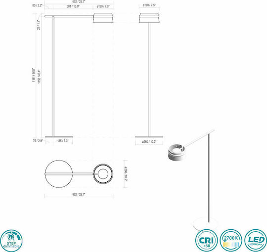 Faro Barcelona Loop LED Stehleuchte H125xB26cm. mit Warmweißem Licht 600lm Schwarz