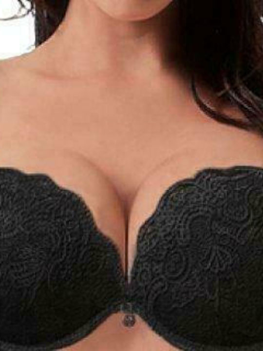 Double Pizzo Μαύρο Σουτιέν με Ελαφριά Ενίσχυση & Μπανέλες