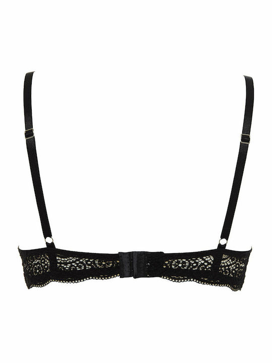 Double Pizzo Μαύρο Σουτιέν με Ελαφριά Ενίσχυση & Μπανέλες
