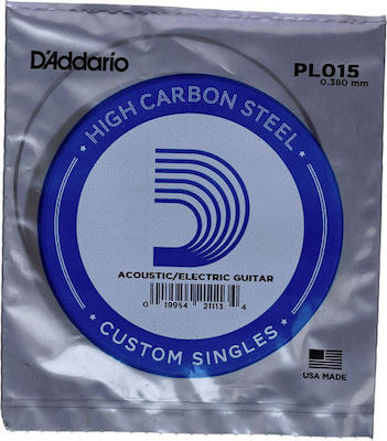 Daddario Single Steel String for Electric Guitar Single Plain .015"