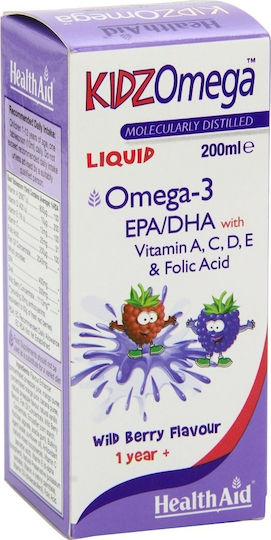 Health Aid KidzOmega Liquid Omega 3 Fischöl Geeignet für Kinder 200ml Wilde Beere