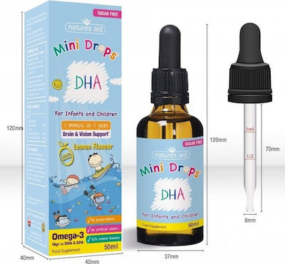 Natures Aid DHA Drops Ulei de pește Potrivit pentru copii 50ml Lămâie